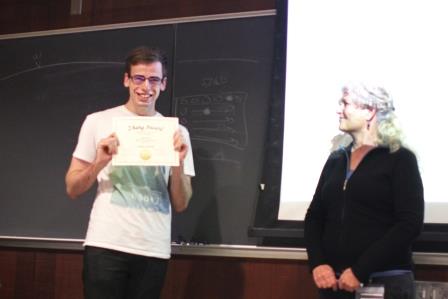 Shibo Zhang Award Recipient Vadim Osadchiy with N. Louise Glass, chair of the Department of Plant & Microbial Biology